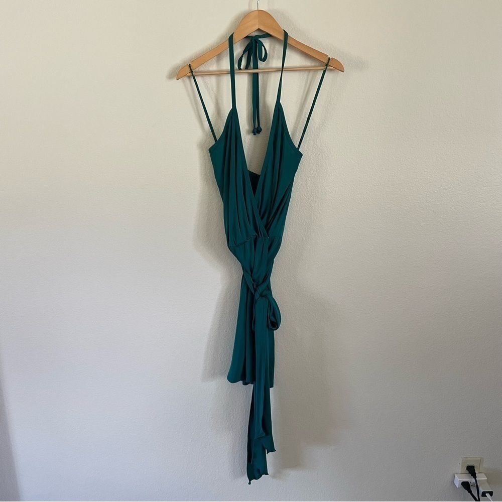 Haute Hippie Halter Wrap‎ Cocktail Mini Dress Emerald Green Size XS - Picture 7 of 13